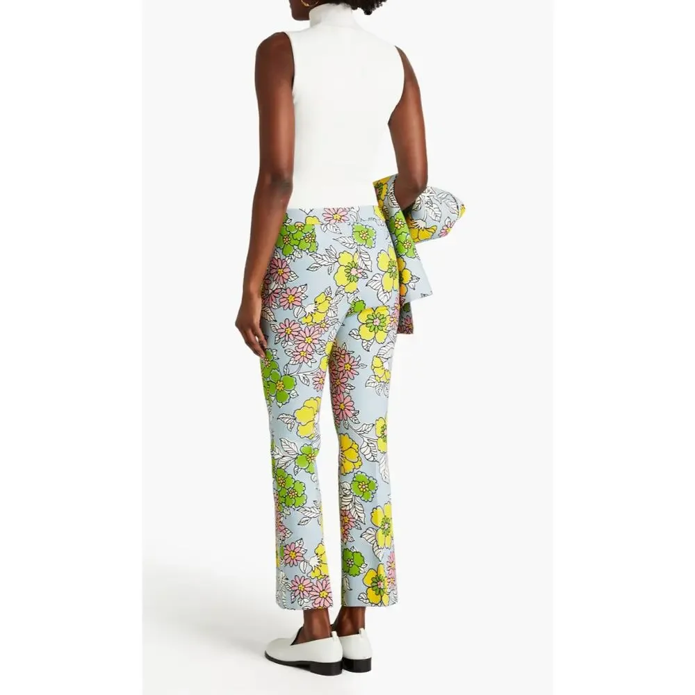 TORY BURCH Printed Twill Crepe Flared Pants | Blue Floral Wallpaper | NWT | 0